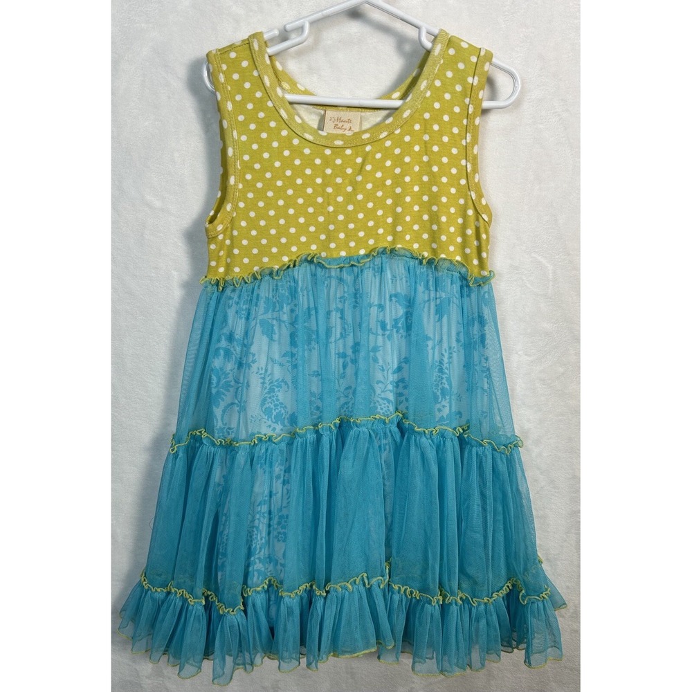 Haute Baby Boutique Girls Dress Blue Yellow Floral Polka Dots Ruffle Summer Sz 6